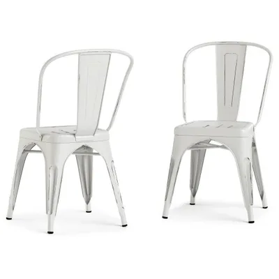 Set of 2 Freya Metal Dining Side Chair Distressed White - WyndenHall: Industrial Design, Stackable