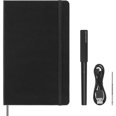 Moleskine 3 Set Bundle Ruled Smart Notebook and Smart Pen LG Hard Cover Black: Digital Notebook, Elastic Closure, Pocket