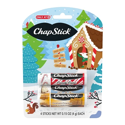 Chapstick GingerBread, Holiday Graham Cracker, Candy Cane, Vanilla Icing and Milk Chocolate Lip Balm - 4ct