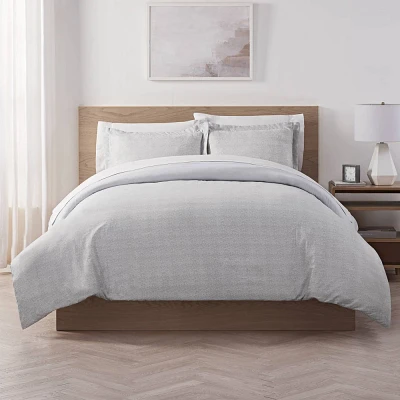 3pc King Supersoft Solid Reversible Cooling Duvet & Sham Set Light Gray - Serta: Polyester, Plain Weave, Button Closure