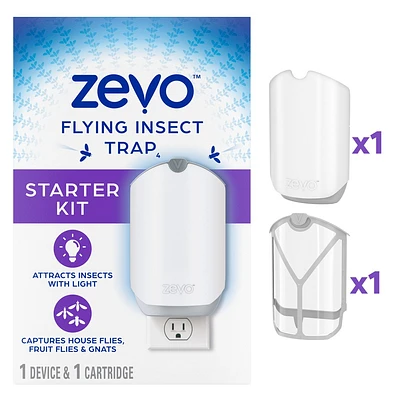 Zevo Indoor Flying Insect Trap for Fruit flies, Gnats, and House Flies (1 Plug-In Base + 1 Refill Cartridge)