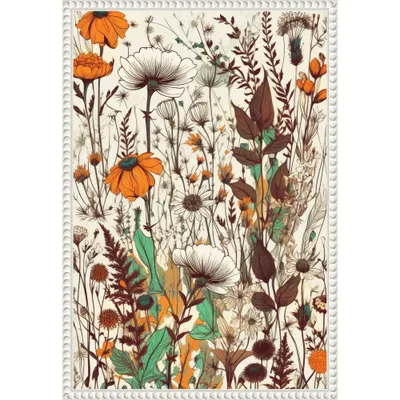 16x23 Meadow flowers 3 by Justyna Jaszke Framed Canvas Wall Art Print White - Amanti Art: Vertical Lithograph, Modern Decor Style