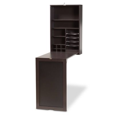 Milliard Folding Desk: Wall-Mount, Storage Shelves, Home Office - Baxton Studio