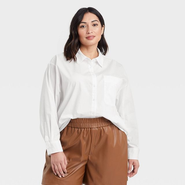 A New Day Womens Plus Size Long Sleeve Oversized Button-Down Shirt |  Connecticut Post Mall