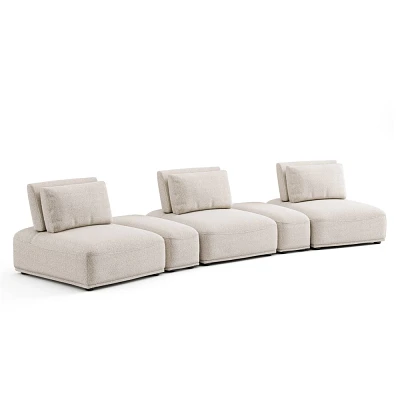 HOMES: Inside + Out 5pc Povoa 159 Modular Curved Sectional Sofa Modern Boucle with Extendable Backrest Beige