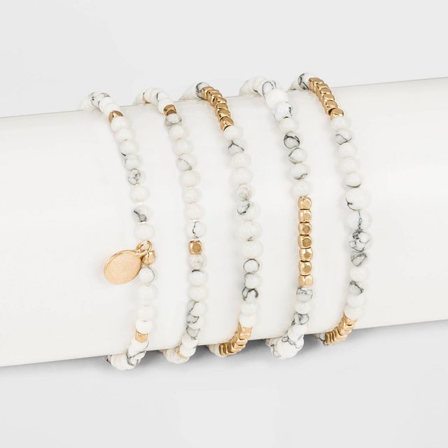 Howlite Multi-Strand Bracelet Set 5pc - Universal Thread White/Gold