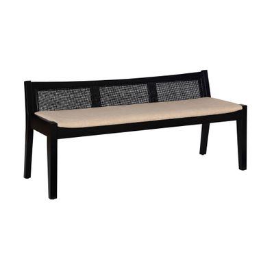 Powell 52 Bessie Boho Natural Cane Upholstered Seat Backed Bench : Rubberwood Frame, Foam Fill, Entryway Furniture