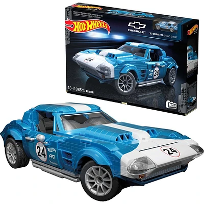 MEGA Hot Wheels 63 Corvette Grand Sport Race Car Building Toy Kit 1060pc