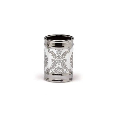 Damask Tumbler White - Moda at Home: Ceramic Bathroom Accessory, 10oz Capacity, Hand Wash Only