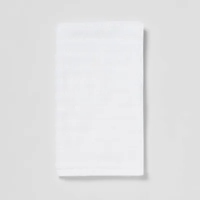 Performance Plus Hand Towel White Striped - Threshold: Cotton-Polyester Blend, Fade-Resistant, Terry Construction