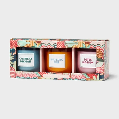 3pk Votive Candle Set - Caribbean Cocktail and Sparkling Kiwi and Lotus Bloom - Room Essentials