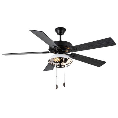 52 5-Blade LED Metal Lantern Lighted Ceiling Fan Black - River of Goods: Reversible Motor, UL Listed, Indoor Use