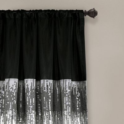 95x42 Night Sky Light Filtering Window Curtain Panel Black/Gray - Lush Dcor: Modern Microfiber Rod Pocket