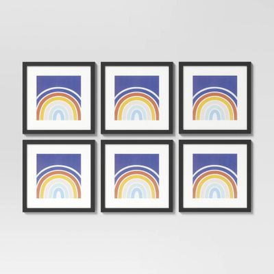 (Set of 6) 11 x 11 Matted to 8 x 8 Frame Set  - Room Essentials: Modern Wall Decor, MDF, Glass