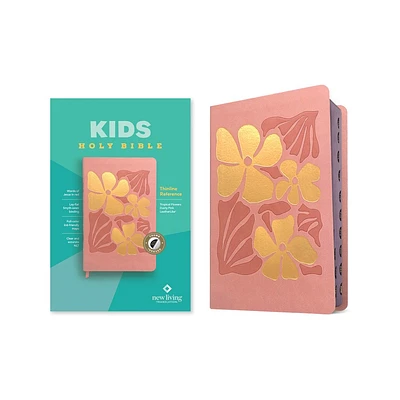 NLT Kids Bible, Thinline Reference Edition (Leatherlike, Tropical Flowers Dusty Pink, Indexed, Red Letter) - (Leather Bound)