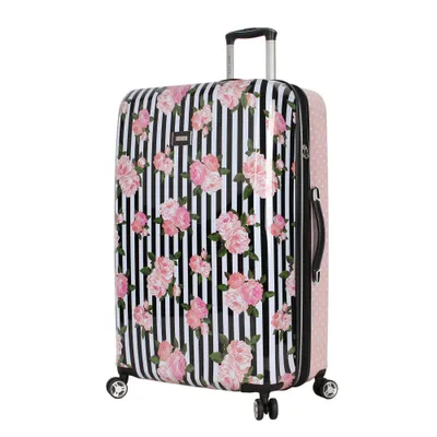 Betsey Johnson Expandable Hardside Large Checked Spinner Suitcase