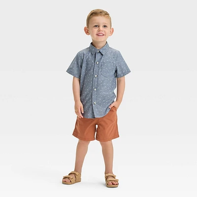 Toddler Boys Short Sleeve Stretch Woven Shirt and Shorts Set