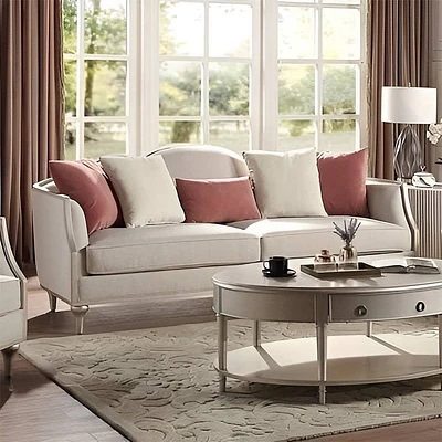 94 Kasa Sofa Beige Linen, Champagne Finish & Accent Pillows - Acme Furniture