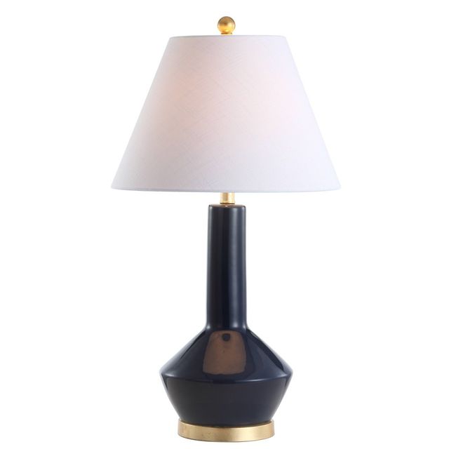 29 Ceramic/Metal Copenhagen Table Lamp: White Linen Shade, LED Bulb Included - JONATHAN Y