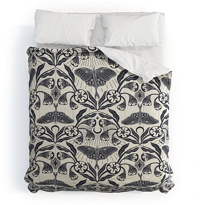 Deny Designs 2pc Twin/Twin Extra Long Sewzinski Luna Moth Moonflowers Pattern Comforter and Pillow Sham Set Black: Abstract Design, Non-Woven Fabric