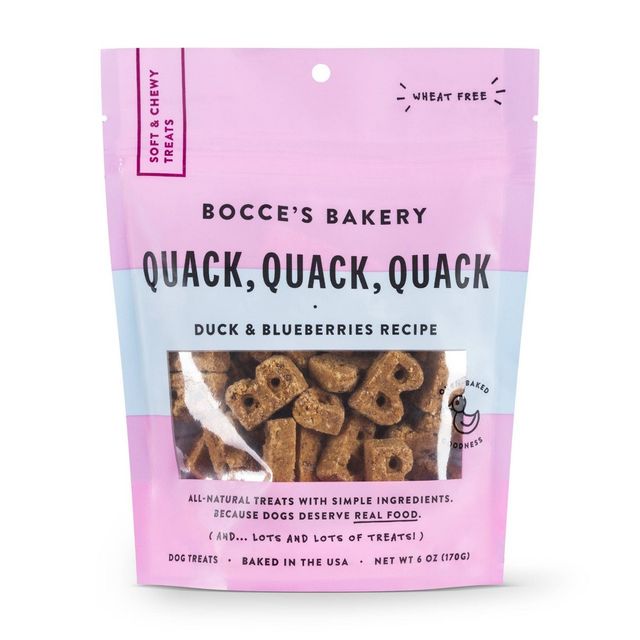 Bocces Bakery Quack Quack Quack in Duck Flavor Soft and Chewy Dog Treats - 6oz