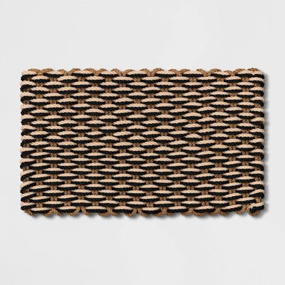 16x26 Rope Braided Basket Weave Doormat Black/Brown/Cream - Threshold: Outdoor Front Door Mat, High Pile