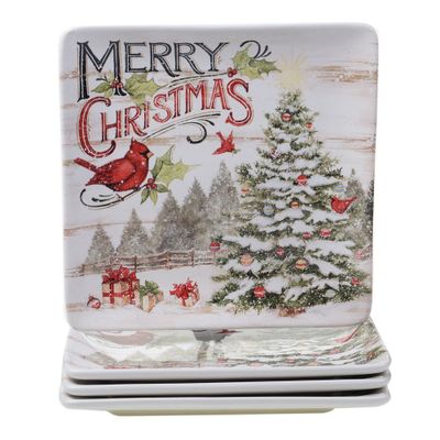 10.5 4pk Earthenware Evergreen Christmas Dinner Plates - Certified International