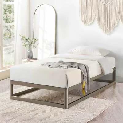 Twin 12 Metal Round Corner Platform Bed Frame Gray - Mellow