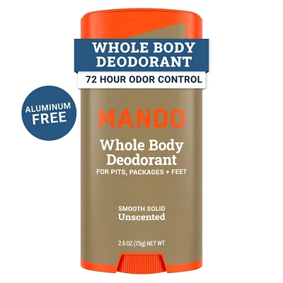 Mando Whole Body Deodorant - Mens Aluminum-Free Smooth Solid Stick Deodorant - Unscented - 2.6oz