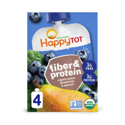 Happy Family Fiber & Protein 4pk Organic Pears Blueberries Spinach Baby Food - 16oz