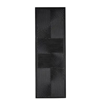 36x12 Wooden Geometric Handmade Carved Panel Wall Decor with Looped Sand Art Design Black - CosmoLiving by Cosmopolitan