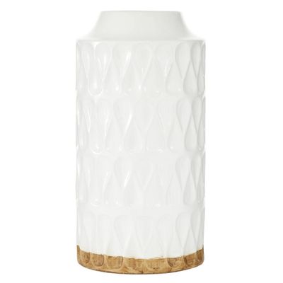 16 x 8 Cylinder Ceramic Vase with Teardrop Pattern White - Olivia & May