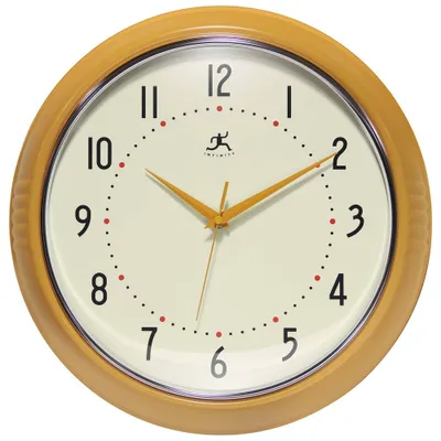 15 Retro Round Yellow - Infinity Instruments: Modern Indoor Decorative Metal Wall Clock with Analog Display