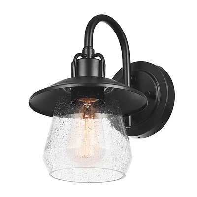 Globe Electric 1-Light 10.5 Metal Outdoor Wall Sconce with Seeded Glass Shade Matte Black