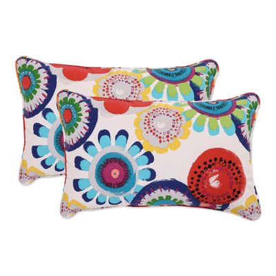 11.5x18.5 2pc Crosby Floral Outdoor Throw Pillows - Confetti - Pillow Perfect: Weather-Resistant Patio Accents