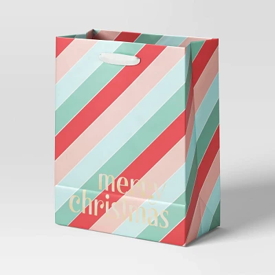 Striped Merry Christmas Large Cub Christmas Gift Bag Red/Pink/Green - Wondershop