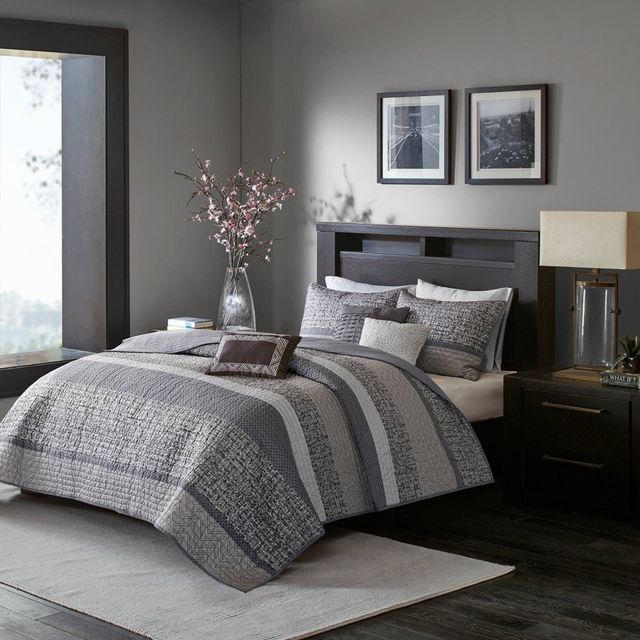 6pc Harmony Jacquard Reversible Quilt Set Gray/Taupe