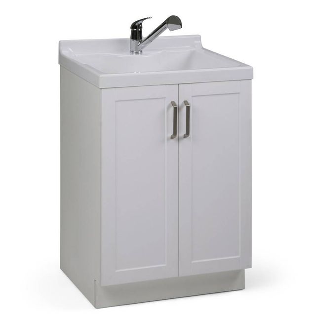 Lindor All-in-One 24 ABS Utility Sink and Cabinet Pure White - WyndenHall: MDF Composite Utility Vanity Base, 1 Year Warranty