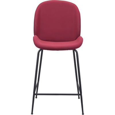 Valence Counter Height Barstool Chair Red - ZM Home: Modern Velvet Upholstery, Matte Black Steel Frame