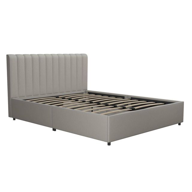 Queen Brittany Upholstered Bed with Storage Drawers Gray - Novogratz: Modern Platform with Polyester Upholstery