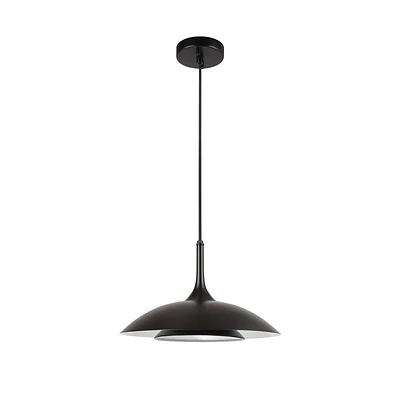 Globe Electric 14W LED Integrated Glossy Black Pendant Lighting with White Interior Shade and Black Cord by Novogratz x Globe: ETL Listed