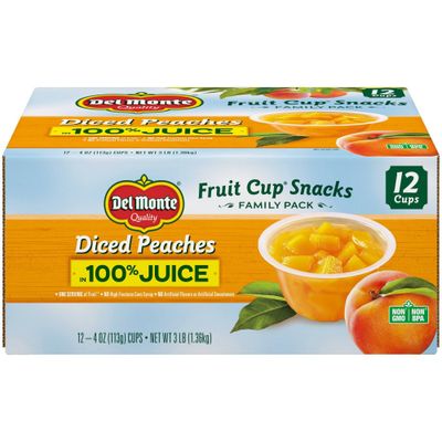 Del Monte Diced Peaches Fruit Cups in 100% Juice - 12ct/4oz