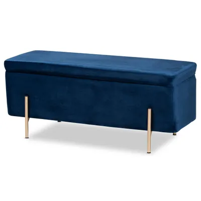 Rockwell Velvet Metal Storage Bench  - Baxton Studio: Lift-Top, Bedroom Ottoman, End-of-Bed Velvet Bench