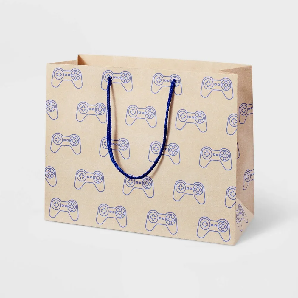 Game Controllers on Kraft Medium Birthday Gift Bag Brown/Blue - Spritz