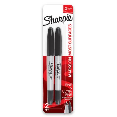 Sharpie 2pk Permanent Markers Twin Tip Black: Fine & Ultra Fine Point, Art & Office Supplies, No Choking Hazard