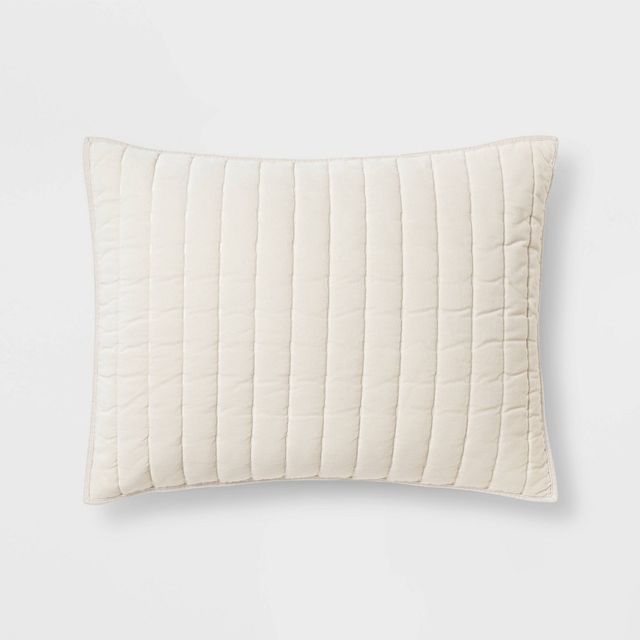 Standard Channel Stitch Velvet Quilt Sham Cream - Threshold: OEKO-TEX Certified, Cotton Backing, Machine Washable