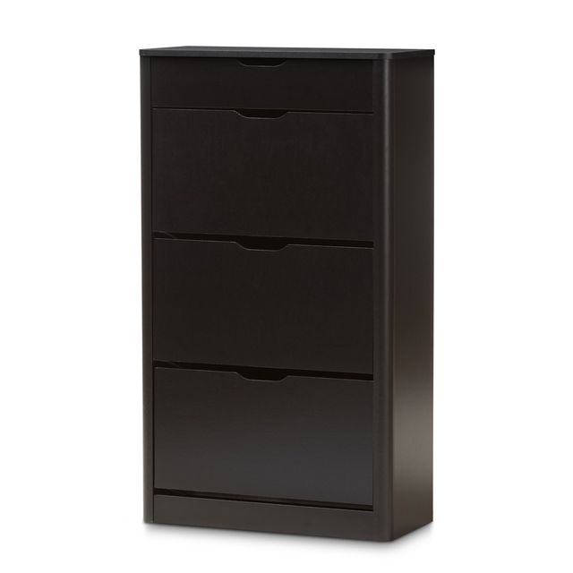 Cayla Modern and Contemporary Wood Shoe Cabinet: Entryway Storage, 12 Pairs - Baxton Studio