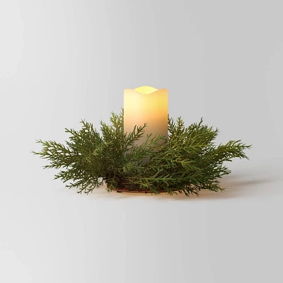 6x10 Flameless Pillar Candle Christmas Centerpiece with Faux Greenery - Wondershop