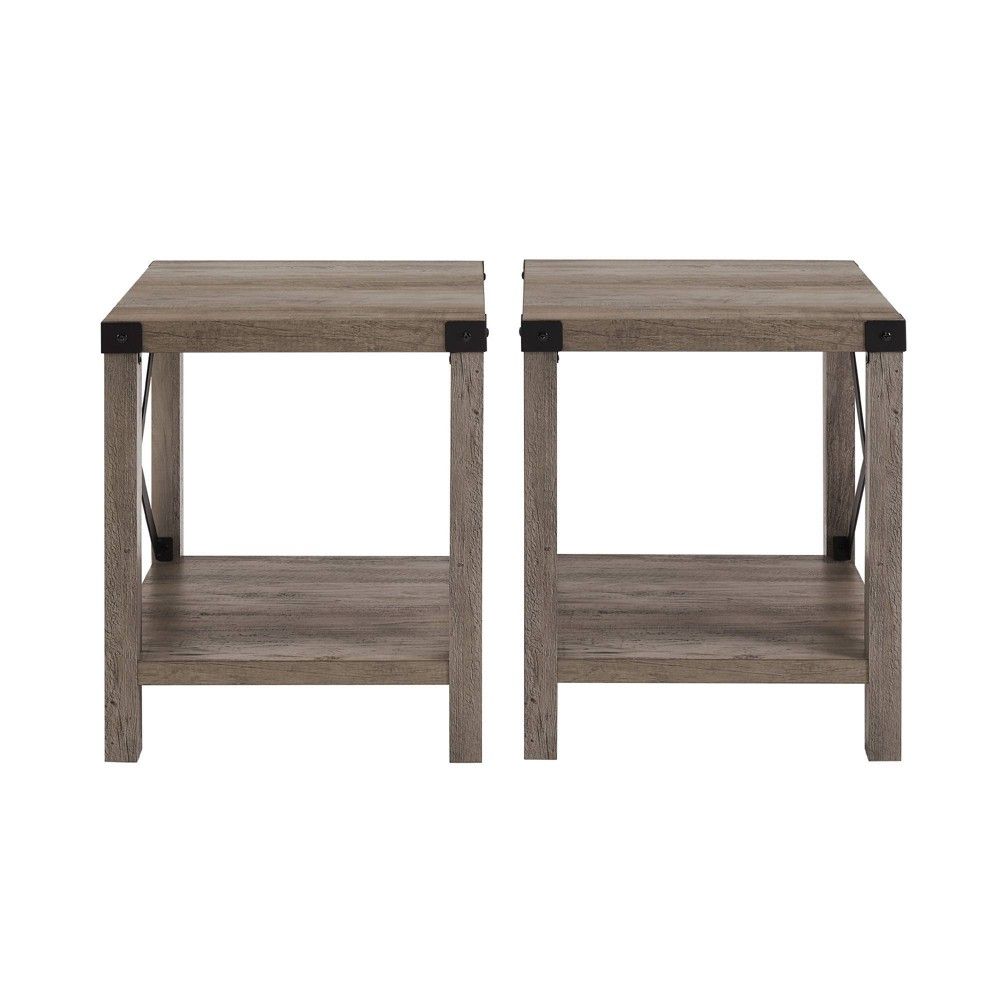 Sophie Rustic Industrial X Frame Side Table Gray Wash - Saracina Home