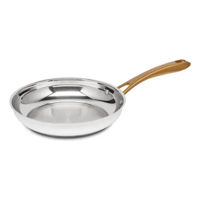 Cuisinart Classic 10 Stainless Steel Skillet with Brushed Gold Handles Matte White: Dishwasher & Oven Safe Cookware